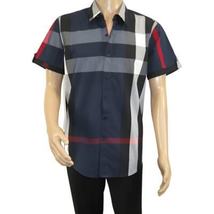 Men's Sports Shirt Clavi By Moderno Checker Plaid Short Sleeves CJSS-203 Navy image 6