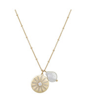 Unwritten14K Gold Flash-Plated Imitation Pearl and Crystal Coin Pendant Necklace - £20.57 GBP