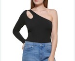 Calvin Klein Cutout One-Shoulder Thong Bodysuit Size Large Black Y2K Sna... - £18.67 GBP