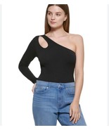 Calvin Klein Cutout One-Shoulder Thong Bodysuit Size Large Black Y2K Sna... - $444.76 MXN