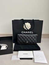 100% Auth Chanel Black Quilted Caviar Large Zip Around Wallet Clutch Receipt - £800.49 GBP