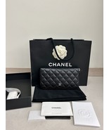 100% AUTH CHANEL BLACK QUILTED CAVIAR LARGE ZIP AROUND WALLET CLUTCH RECEIPT  - $999.00