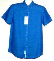 Heritage Pure Luxury Linen Short Sleeve Men&#39;s Blue Shirt Sz S M Classic Fit - £26.36 GBP