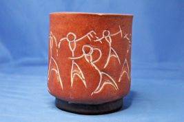 Vintage Mid Century Modern Pottery Planter with Incised Dancing Figures - £38.98 GBP