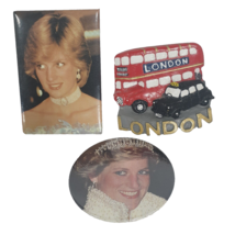 3 Fridge Magnets London Taxi Double Decker Bus and 2 Princess Diana - £9.60 GBP