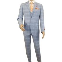 Mens Suit RENOIR English Plaid Window Pane Stretch Slim Fit Comfort 293-3 Blue image 2