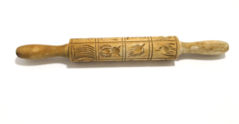 Rolling Pin Cookie Mold Flower Spring Designs Carved Wood Owl Birds Cat Fish - £41.85 GBP