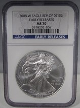 2008-W Silver American Eagle Rev of &#39;07 NGC MS70 Early Release AN869 - £973.80 GBP