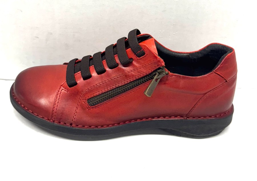 MIZ MOOZ WOMEN'S BUTTERY LEATHER SNEAKER LOOK SIDE ZIP RED  37EU / 7US  X-65 Item image 4