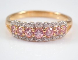 2Ct Round Cut Moissanite &amp; Pink Spinel Wedding Ring Band 14K Yellow Gold plated - £119.06 GBP