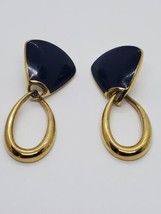 Vintage Trifari Signed Earrings Blue Enamel Goldtone - £9.49 GBP