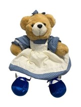 Vintage Dandee Teddy Bear 14” Plush Blue &amp; White Dress - £8.03 GBP