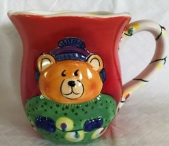 Clay Art Red Christmas Raised Teddy Bear Coffee Mug Cup Oversize Holiday Lights - £10.27 GBP