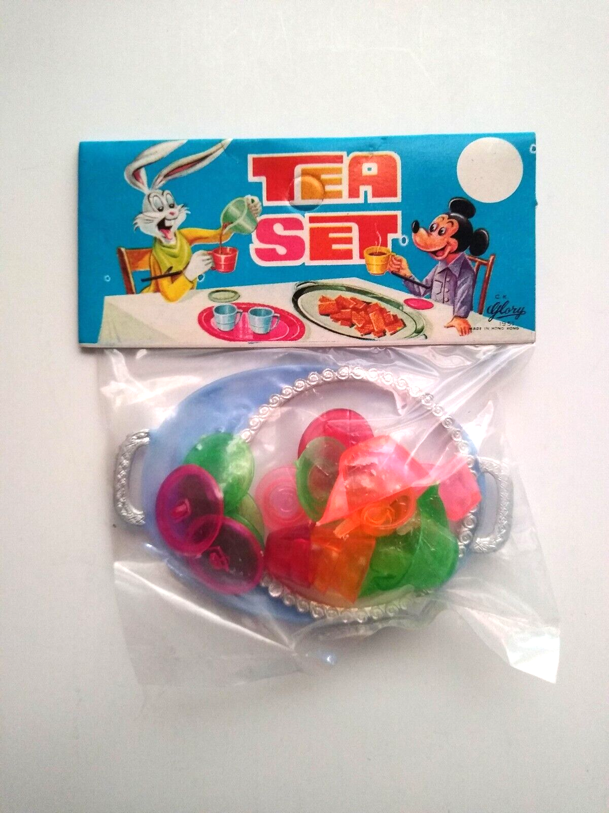 Mickey Mouse Bugs Bunny Sealed Plastic Toy Play Tea Set Hong Kong 1951 VINTAGE - $20.43