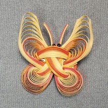 Vintage Quilled Wood Butterfly Brooch Pin 2&quot; Quilling Wooden Insect Pin Jewelry - £15.58 GBP