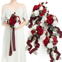 Christmas Red 7 Inch Artificial Flowers Wedding Bouquet For Bridesmaids,... - $240.99