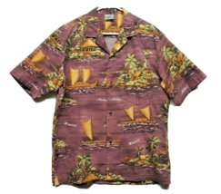 ROYAL CREATIONS Hawaiian Shirt Palm Trees Boats Aloha Made In Hawaii Men... - £18.53 GBP