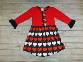 NEW Boutique Valentine&#39;s Day Heart Print Girls Long Sleeve Ruffle Dress - £4.14 GBP+