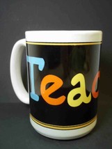 Large ceramic coffee mug cup TEACHER 14oz chalkboard colorful - $6.95