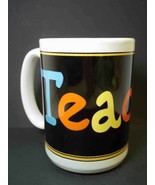 Large ceramic coffee mug cup TEACHER 14oz chalkboard colorful - $6.95