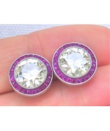 ANTIQUE ART DECO 4.46ctw EURO DIAMOND RUBY HALO STATEMENT BIG STUD EARRI... - €34.155,58 EUR
