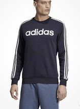 Adidas Men's Fleece Crewneck Long Sleeve 3 Stripe Pullover, Legink/White... - $19.79