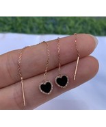 Customized 18K Solid Rose Gold Natural Icy Black Jadeite Jade Heart Earr... - $367.00