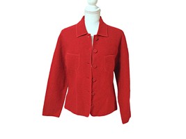 Lisa Intl Boiled Wool Jacket Blazer Red Collared Button Front Chest Pock... - £23.02 GBP