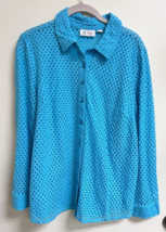 D&amp;Co Turquoise Blue Open Diamond Cut Shirt Blouce Women's Cotton Shirt SZ L - $18.32