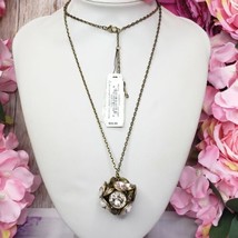 Fossil Clear Rhinestone Ball Pendant Brass Tone Chain Necklace - £19.57 GBP
