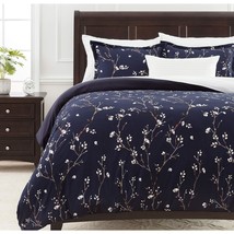 Indigo Navy Cherry Blossom Duvet Comforter Cover Bedding Set King Size - Water C - £72.74 GBP