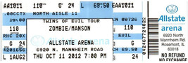 Marilyn Manson Weiß Zombie Concertticket Stumpf Oktober 11 2012 Rosemont - $29.69