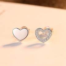 Gold Stud Earrings Love S925 Silver Zircon Earrings Asymmetric Peach Heart Simpl - £11.19 GBP