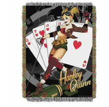 DC Comics Harley Quinn Queen Clown 48 x 60 Jacquard Tapestry Throw Blanket USA - £35.60 GBP