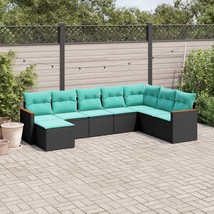  Patio Sofa Set Black, Blue Poly Rattan, Polyester, Steel 8 Piece - $13,663.08 MXN