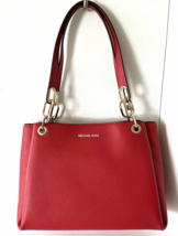 New Michael Kors Trisha Large Triple Gusset Shoulder Bag Bright Red / Du... - $104.41