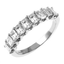 Platinum Emerald cut Diamond 9 Stone Half Eternity Ring Claw Set 1.80 cts - $4,576.98