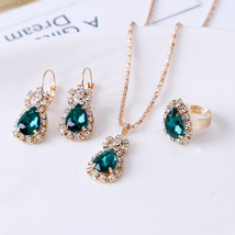 Water drop rhinestone necklace earrings ring set - $18.99