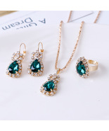 Water drop rhinestone necklace earrings ring set - $18.99