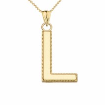 10k Solid Gold Small Milgrain Initial Letter L Pendant Necklace Personalized - £95.54 GBP+