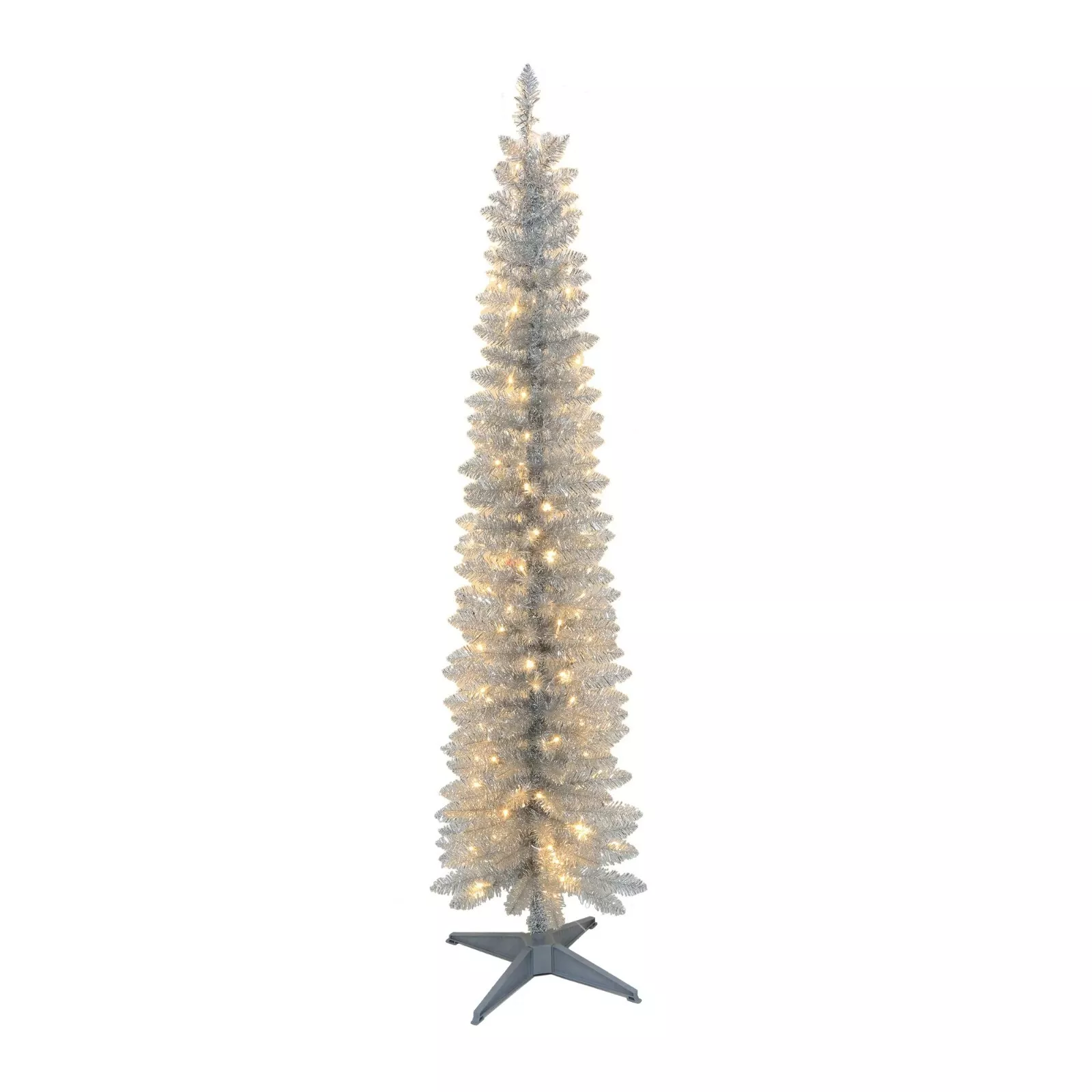 6 ft Pre-Lit Silver Tinsel Tree with 100 Warm White LED lights, by Holid... - $54.00