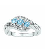 Sterling Silver Round Lab-Created Blue Topaz 3-stone Fashion Band Ring 1... - £112.65 GBP