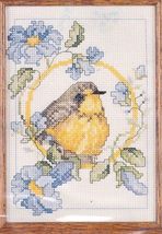 DIY Bernat Canada Warbler Bird Blue Flowers Counted Cross Stitch Kit 5 x 7 - $12.95
