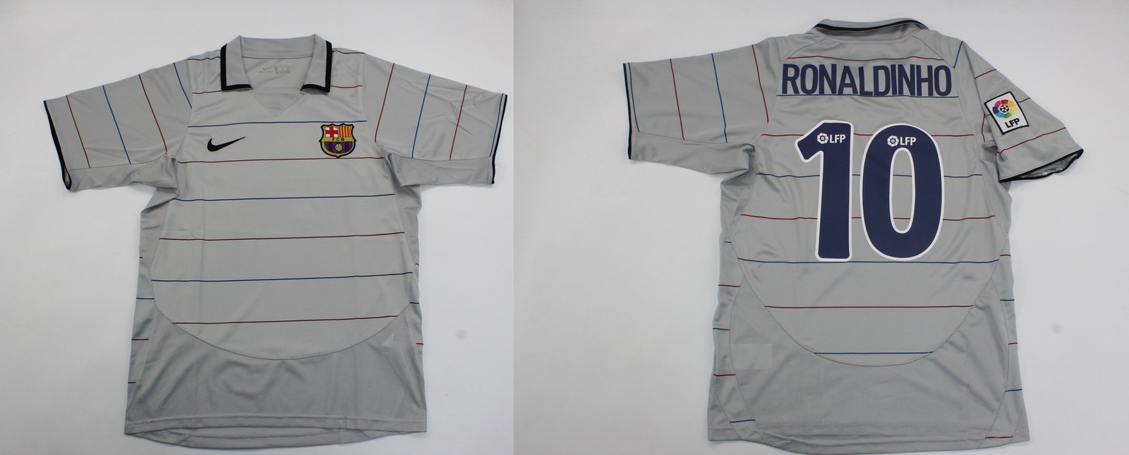 Fc barcelona 2004 2005 jersey shirt ronaldinho short sleeve gray LFP chamarra