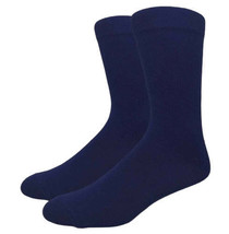 Solid Color Crew Cotton Dress Socks - Navy Blue - £4.57 GBP