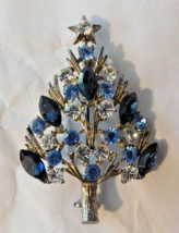 Eisenberg Ice Rare Blue Color Christmas Tree Brooch Pin Prong Set Silver Tone Ex - £63.23 GBP