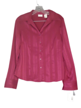 Covington Silky Stretch Button Front Long sleave Purple Stripe Blouse Womens Med - £15.52 GBP
