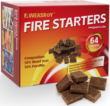 Fire Starter Squares 64 - Fire Starters for Fireplace,Chimney,Bbq Grill,... - £10.25 GBP