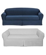 All Cotton White or Blue Denim 2-piece Sofa Loveseat SlipCover Slip Cover - $122.10 CAD+