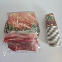 24 Person Set Christmas Disposable Tableware Paper Plates Napkins Cups C... - $16.81